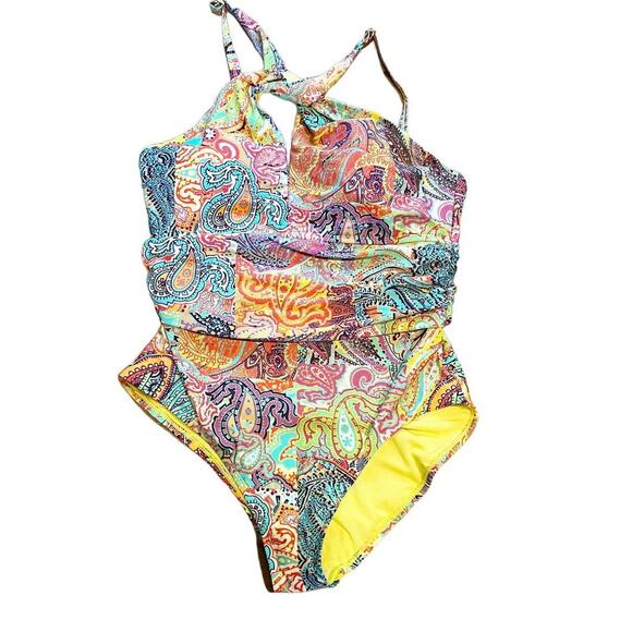 BLEU ROD BEATTIE One Piece Swimsuit Halter Paisley Multicolor Plus 14 NWT - Picture 7 of 8